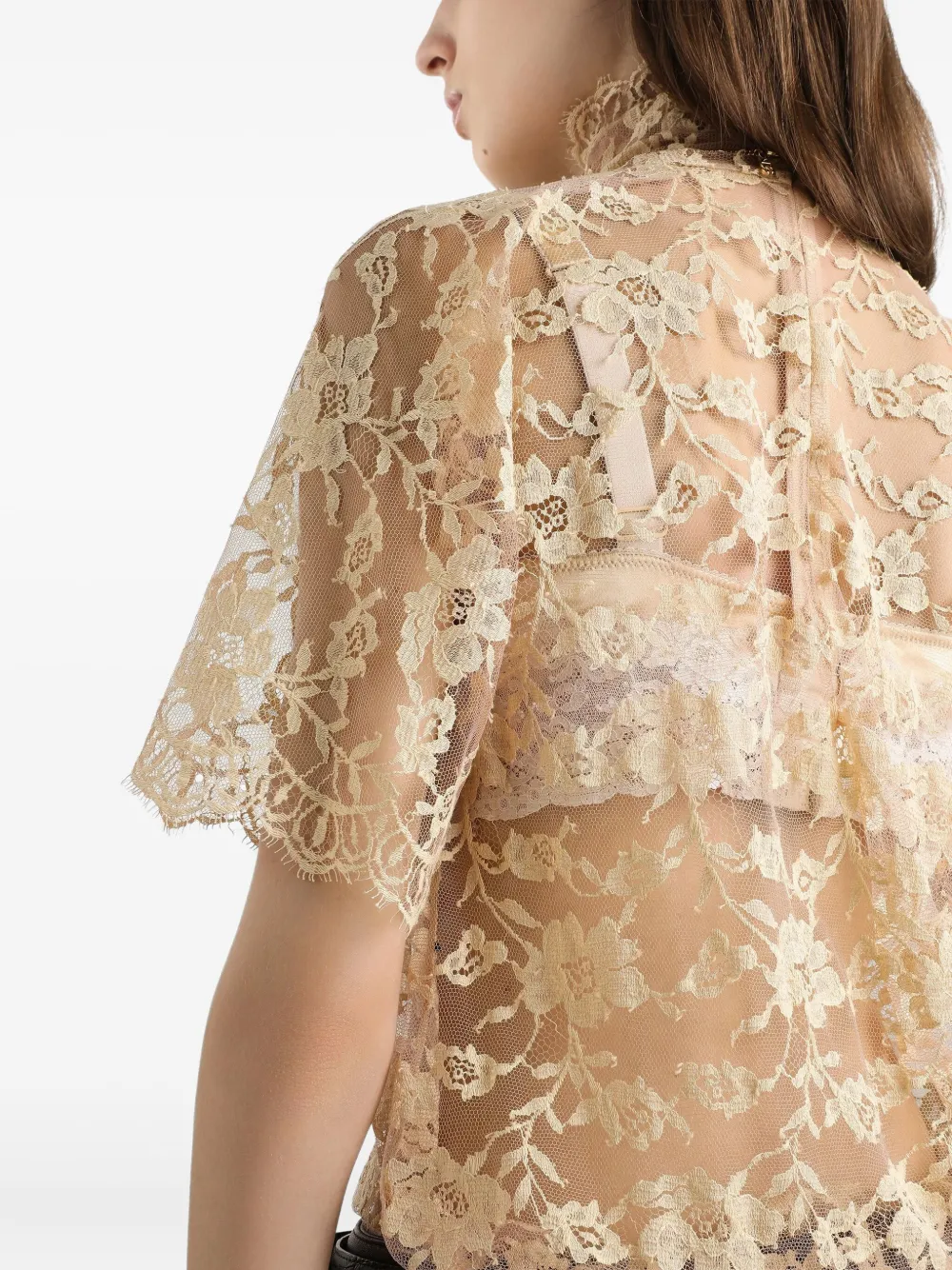 Dolce & Gabbana Shirt met bloemenkant Beige