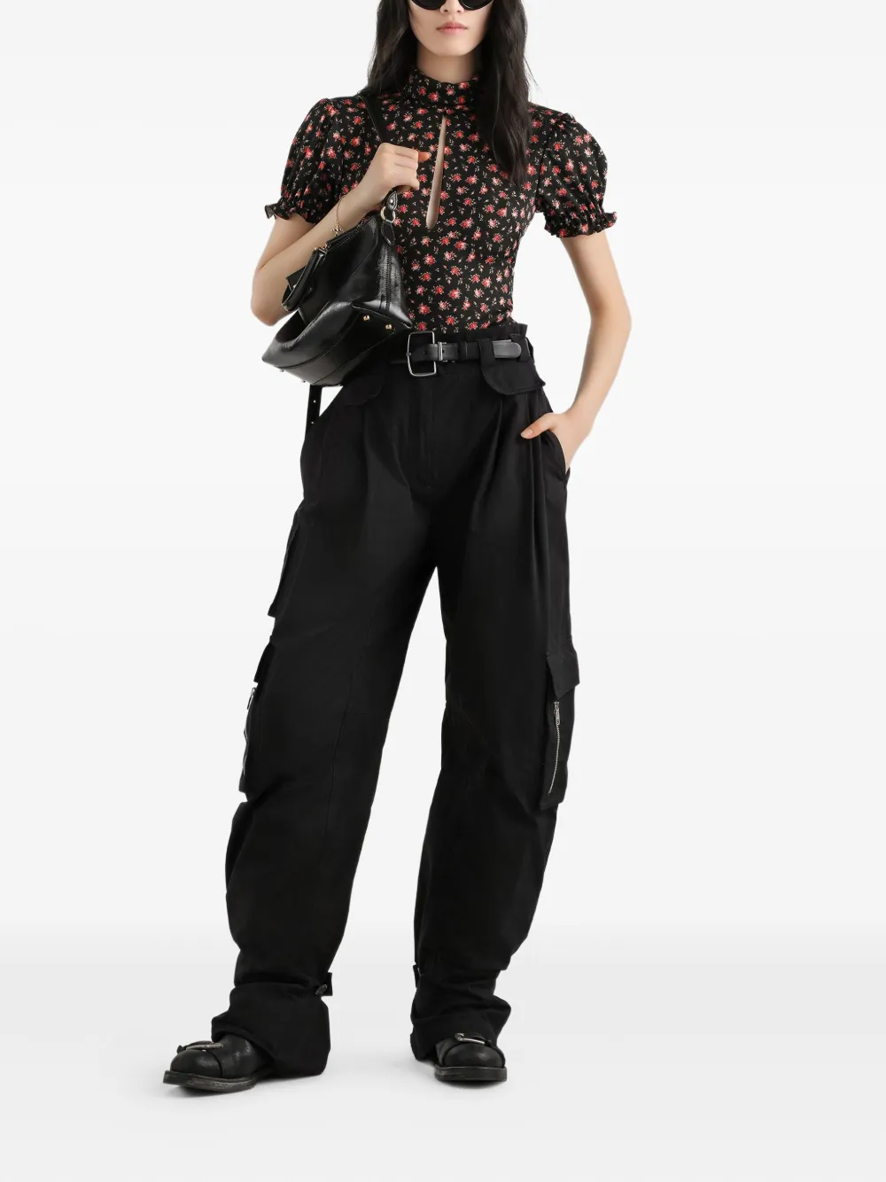 Dolce & Gabbana Blouse met bloemenprint en hoge hals Zwart