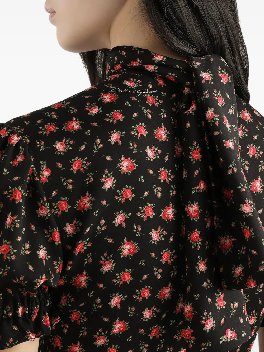 Dolce & Gabbana Blouse met bloemenprint en hoge hals Zwart