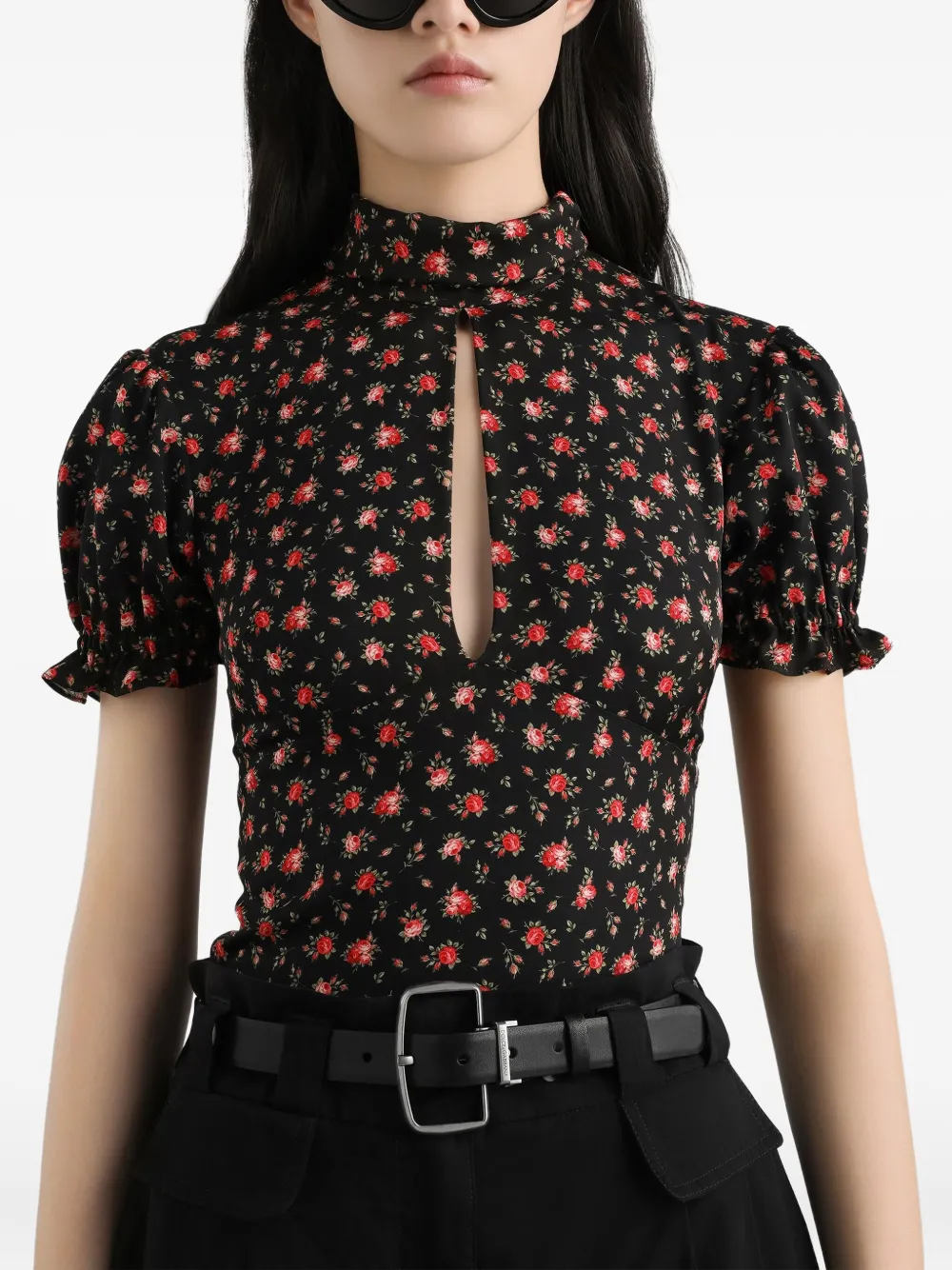 Dolce & Gabbana Blouse met bloemenprint en hoge hals Zwart