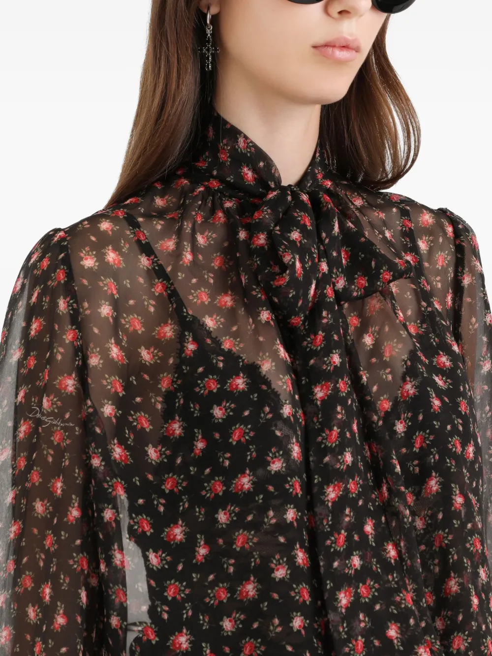 Dolce & Gabbana Tie-neck Floral Blouse In Multi