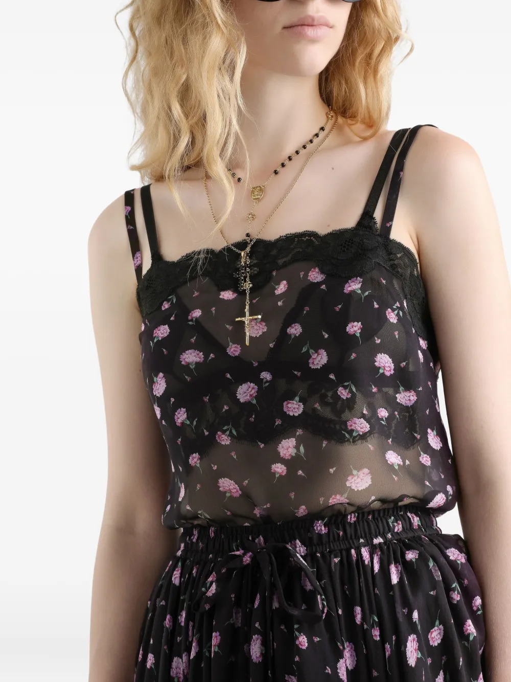 Dolce & Gabbana Tanktop met bloemenkant Zwart