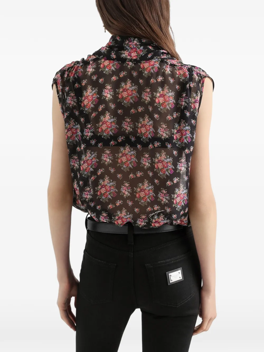 Dolce & Gabbana Top met bloemenprint en strik Zwart