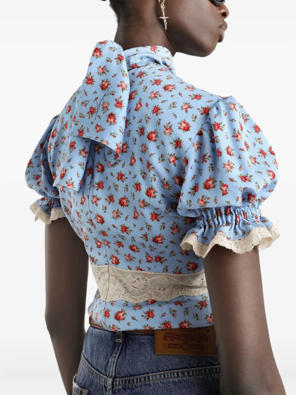 floral-print keyhole blouse