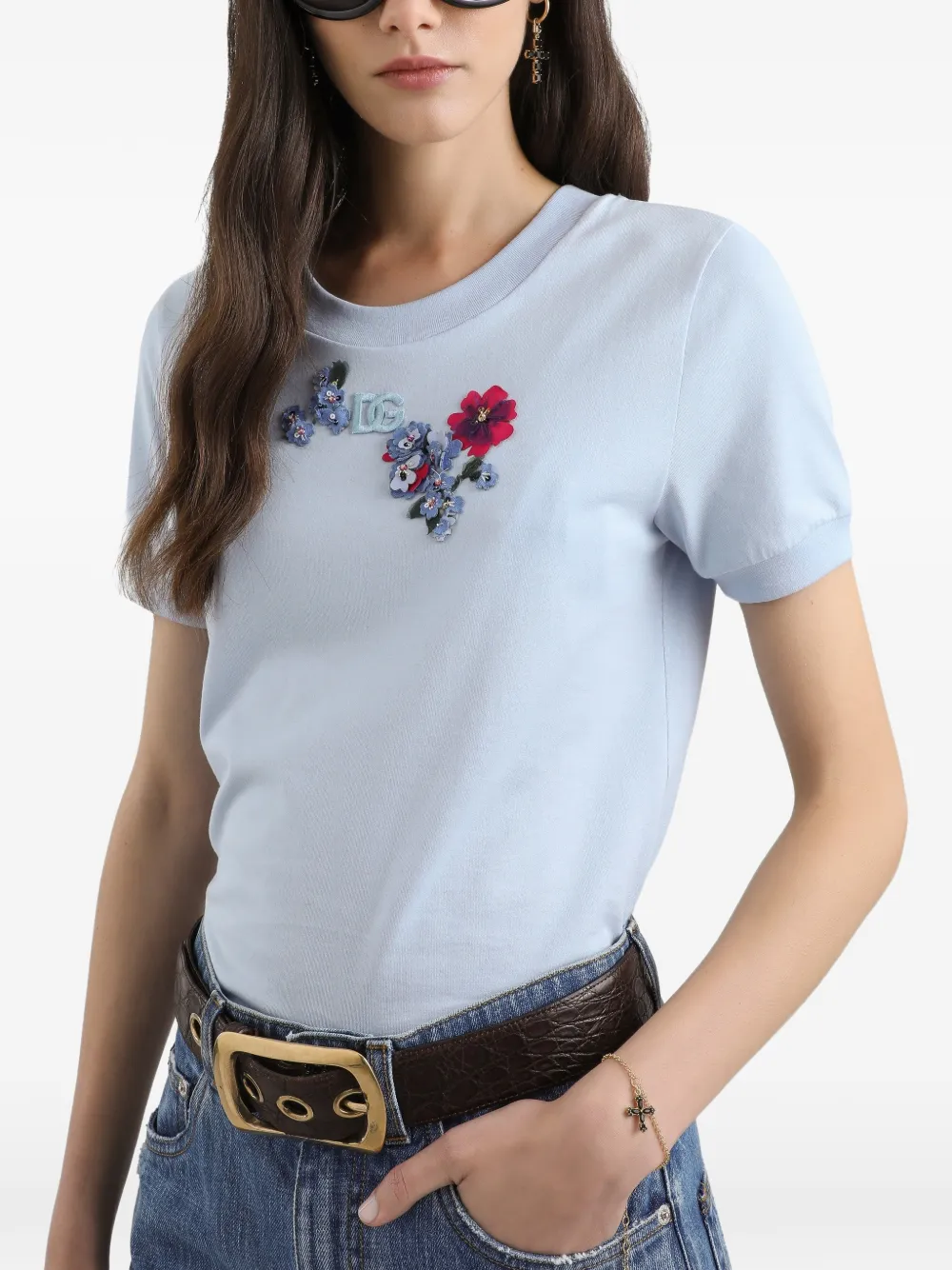 Dolce & Gabbana T-shirt met bloemendetail Blauw