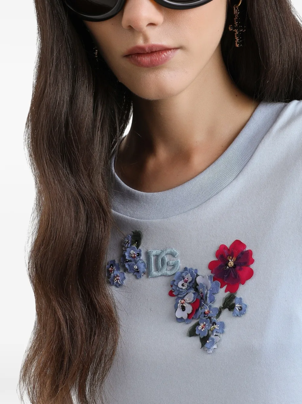 Dolce & Gabbana T-shirt met bloemendetail Blauw