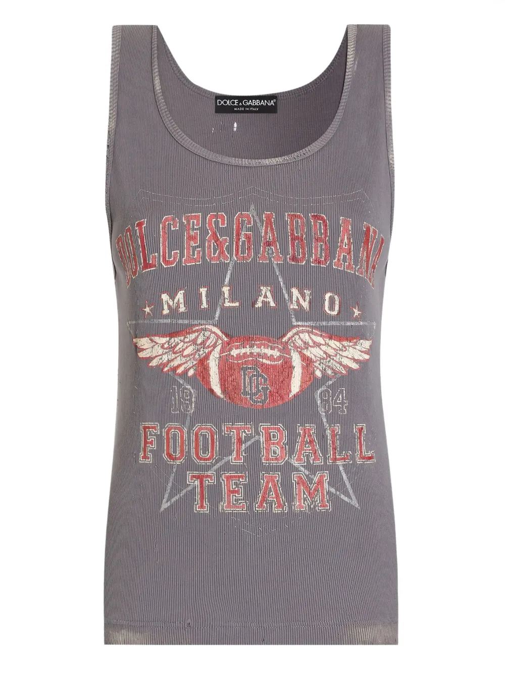 Dolce & Gabbana print-detail crew neck tank top - Grigio