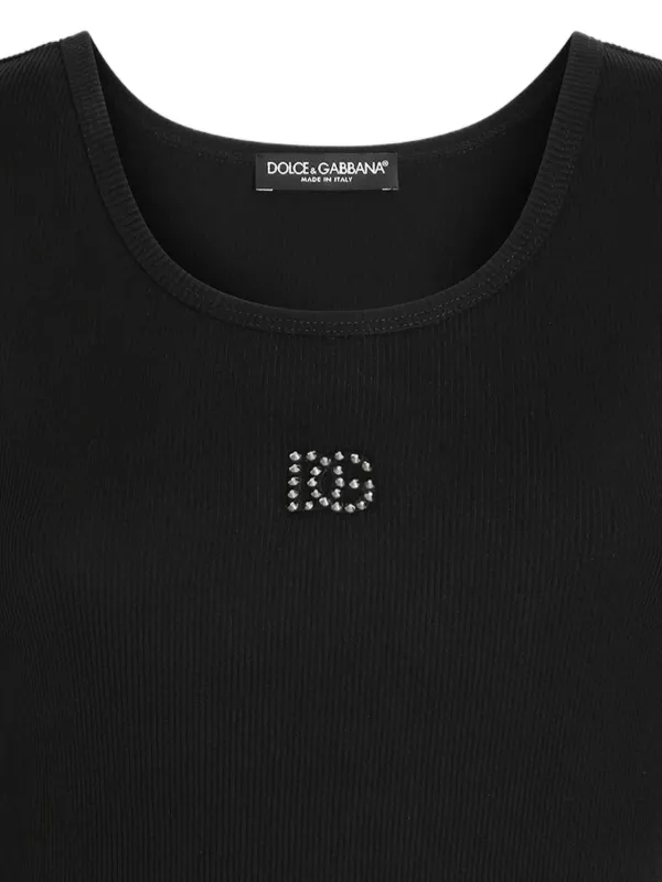 D&G ドルチェ&ガッバーナ ラインストーン タンクトップ XS ピンク Dolce & Gabbana ラインストーンロゴ タンクトップ | ブラック