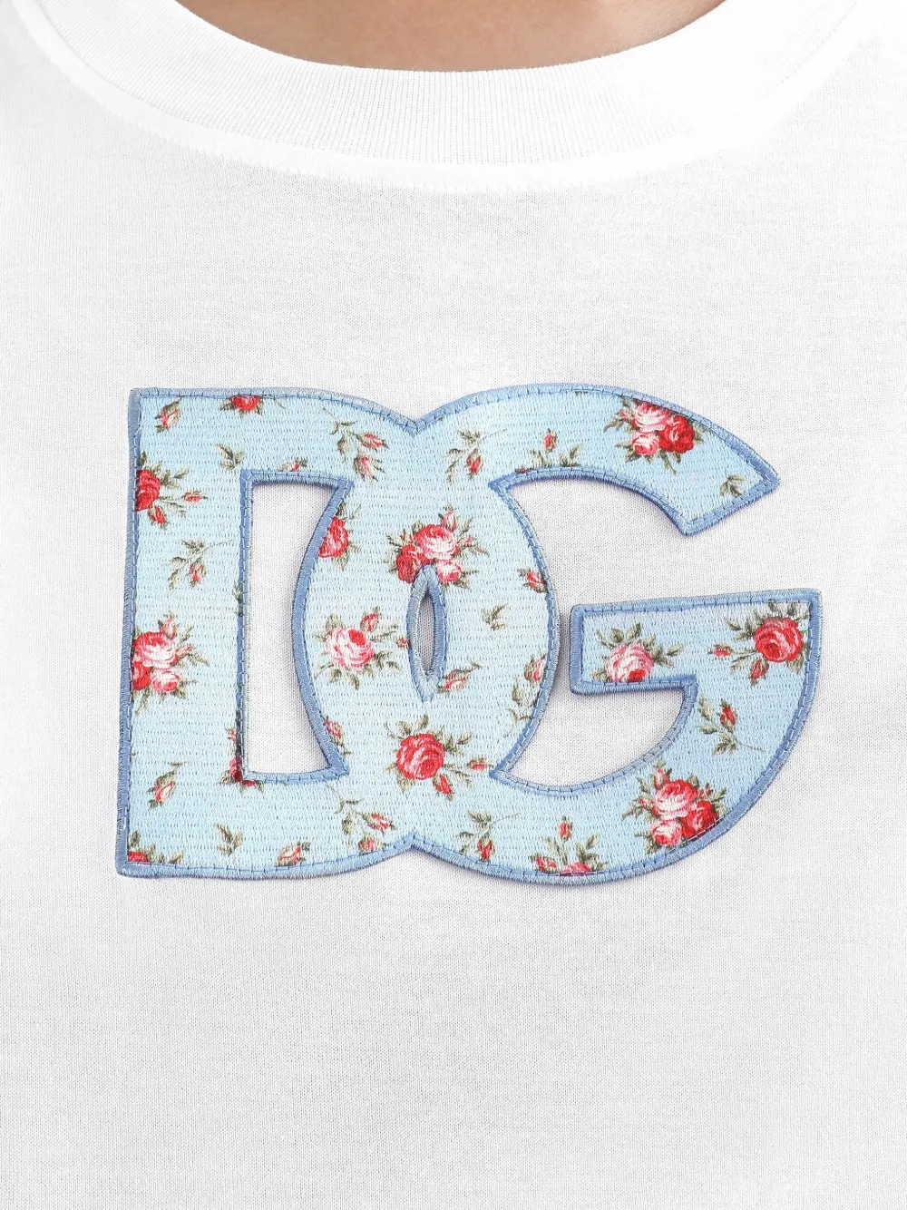 Dolce & Gabbana T-shirt met geborduurd logo en bloemdetail Wit