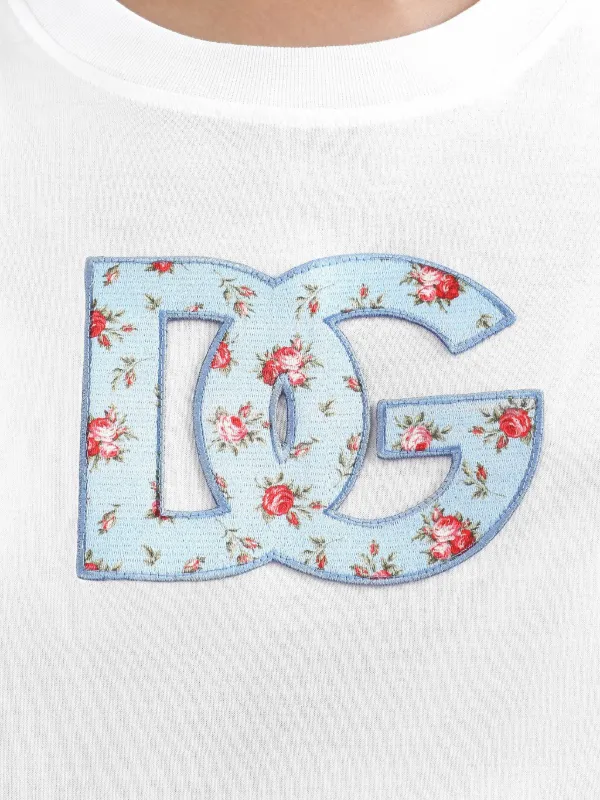 Dolce & Gabbana floral-detail logo-embroidered T-shirt | White