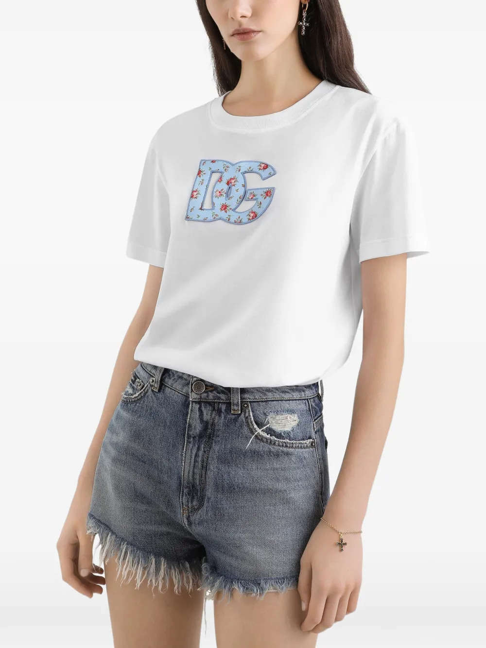 Dolce & Gabbana floral-detail logo-embroidered T-shirt | White