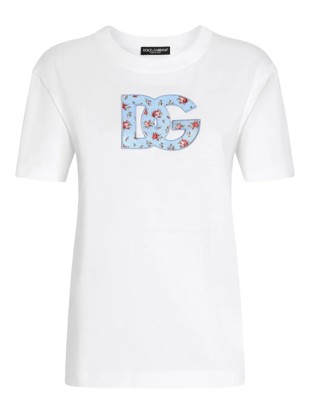 Dolce & Gabbana floral-detail logo-embroidered T-shirt - Bianco