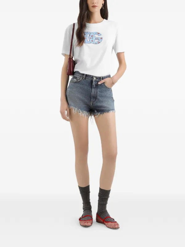 Dolce & Gabbana floral-detail logo-embroidered T-shirt | White