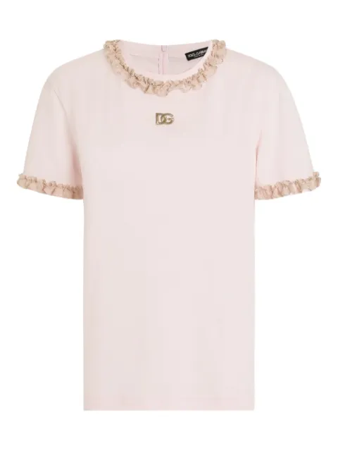 Dolce & Gabbana logo-embroidered ruffled T-shirt