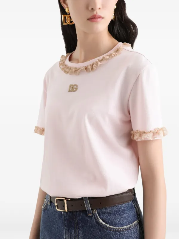 Dolce & Gabbana logo-embroidered Ruffled T-shirt | Pink | FARFETCH
