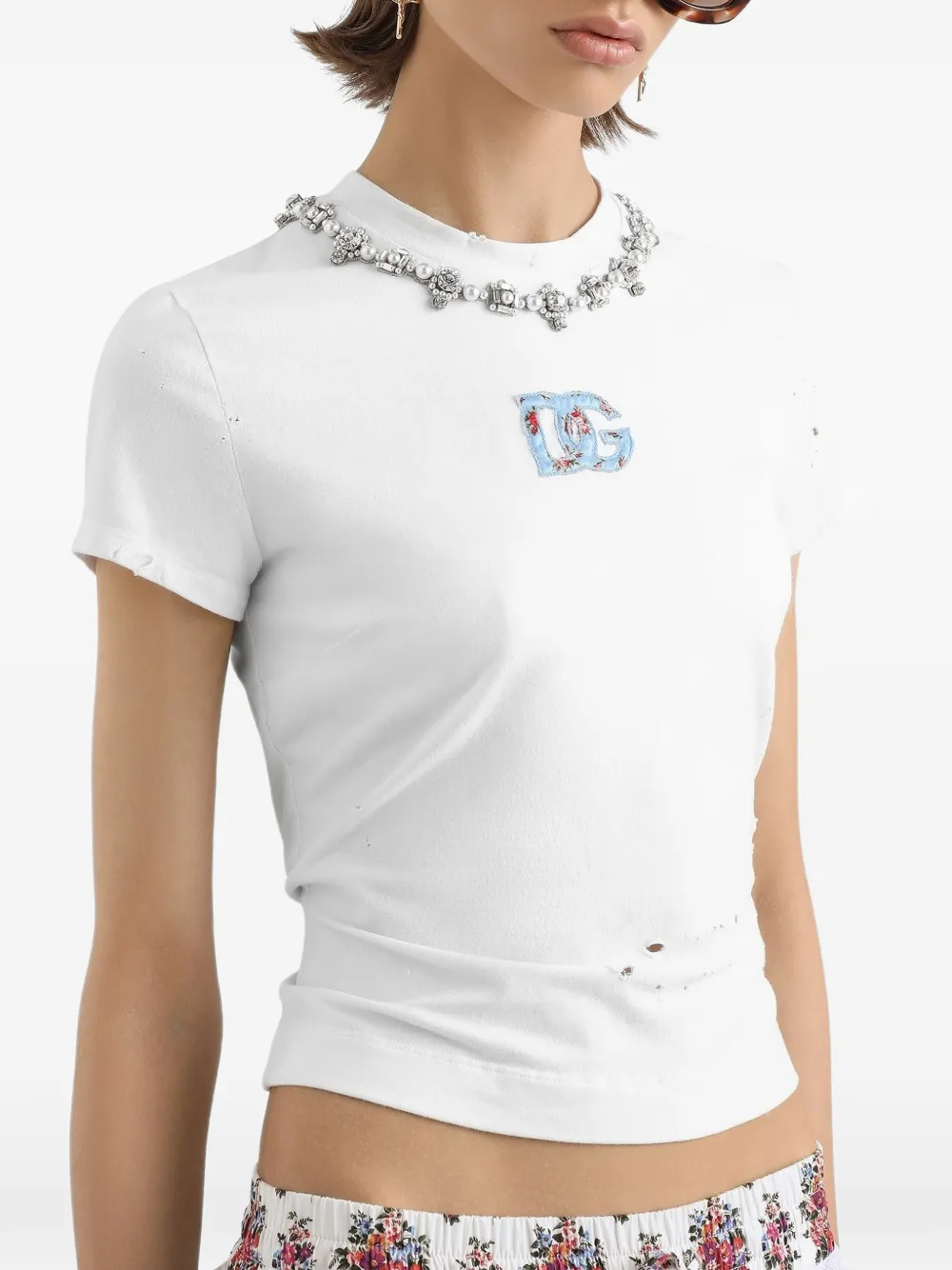 Dolce & Gabbana T-shirt met bloemendetail en ronde hals Wit