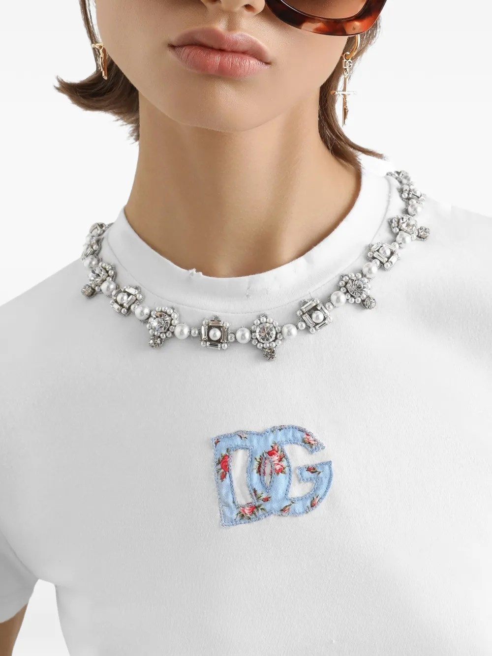 Dolce & Gabbana T-shirt met bloemendetail en ronde hals Wit