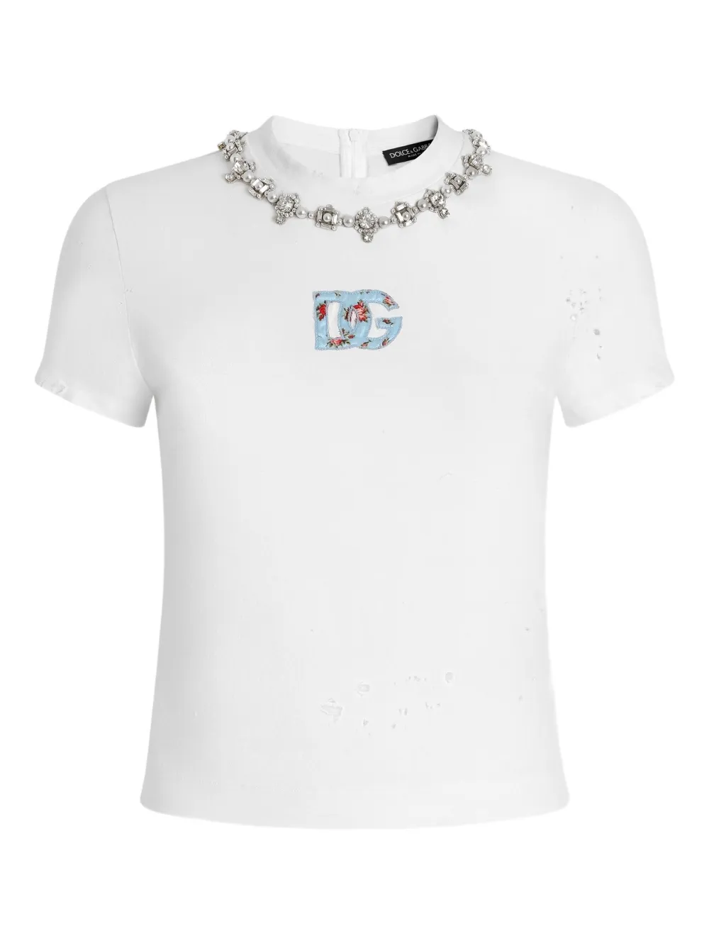 Dolce & Gabbana T-shirt girocollo con dettaglio a fiori - Bianco