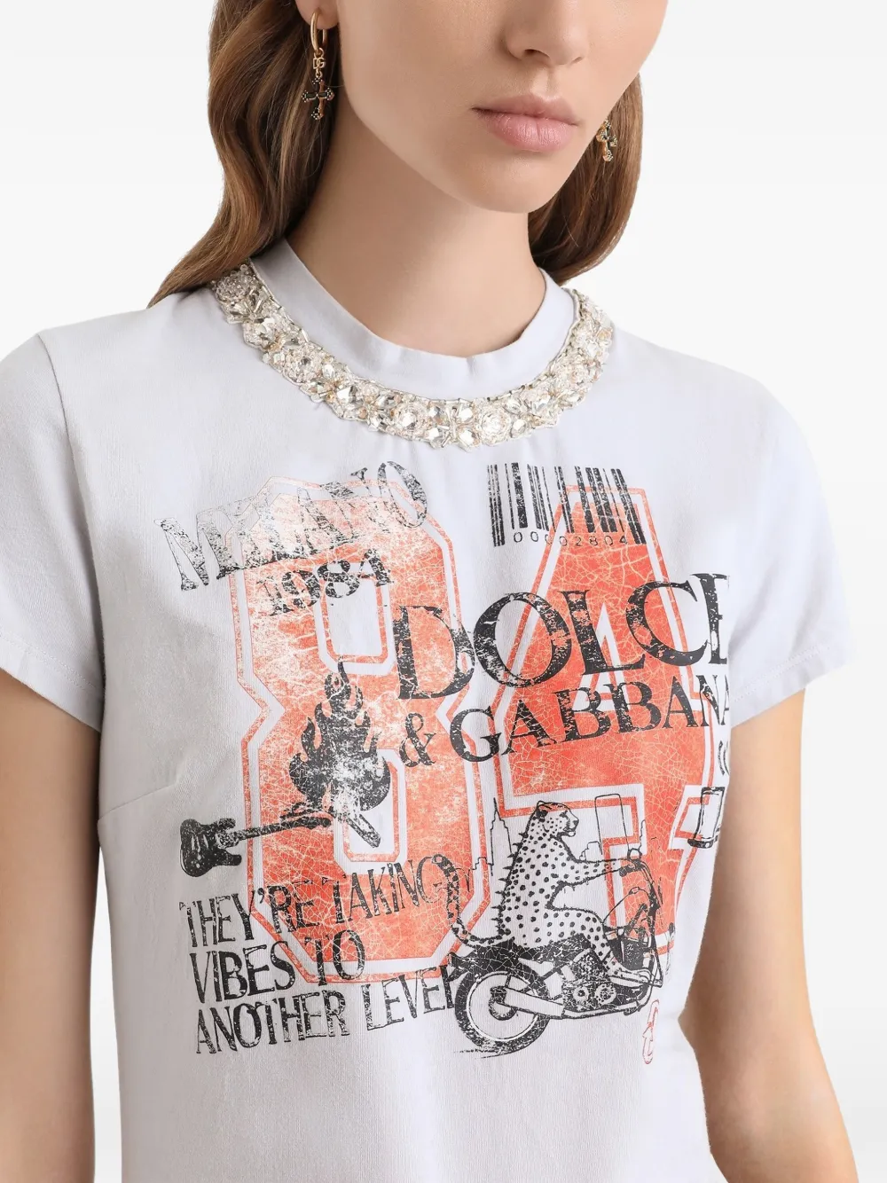 Dolce & Gabbana Verfraaid T-shirt met print Grijs