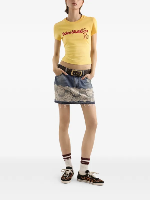 Dolce & Gabbana logo-detail Crew Neck T-shirt | Yellow | FARFETCH