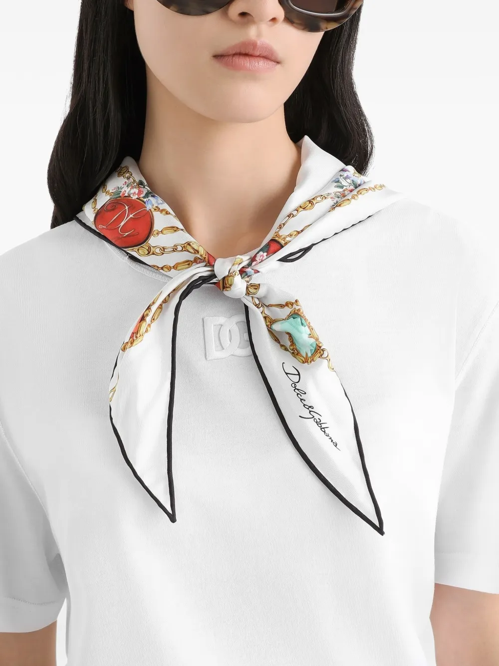 Dolce & Gabbana T-shirt met geborduurd logo en sjaaldetail Wit
