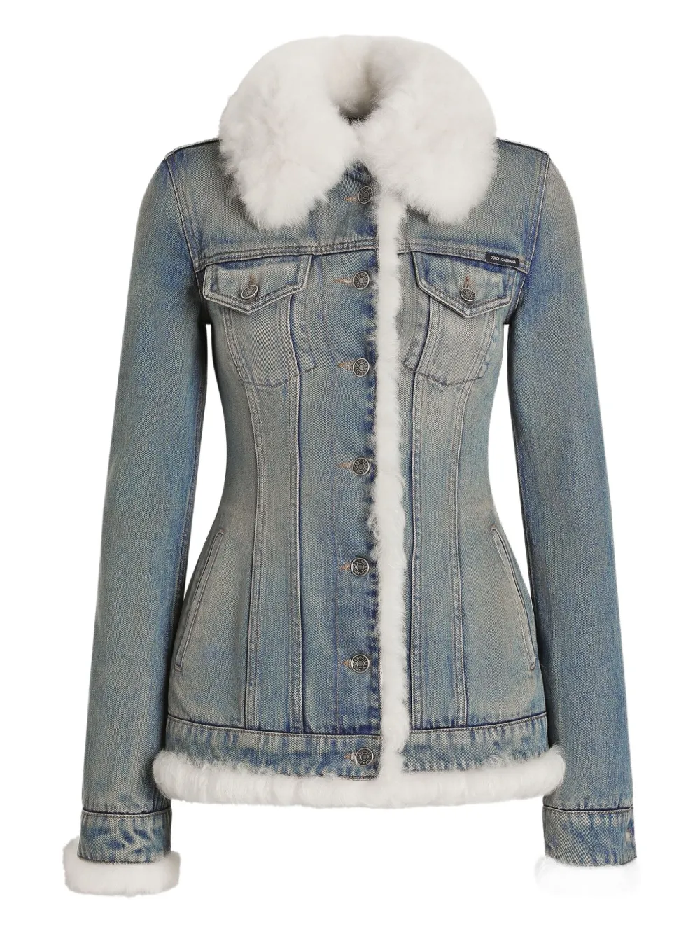 Dolce & Gabbana Giacca denim e pelliccia sintetica - Blu