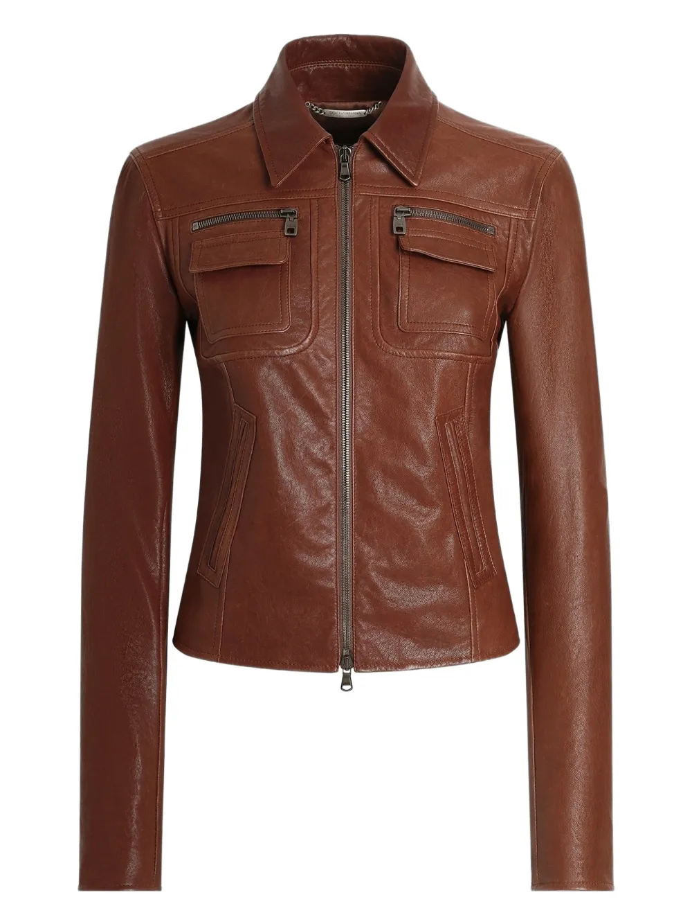 Dolce & Gabbana Giacca in pelle con zip - Marrone