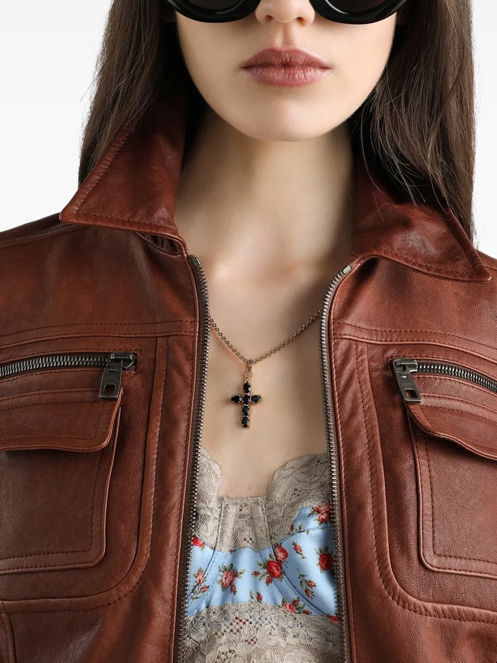 pocket zip-fastening leather jacket