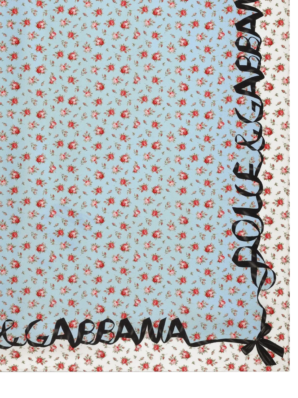 Dolce & Gabbana Kleine zijden-twill sjaal met roosprint Blauw