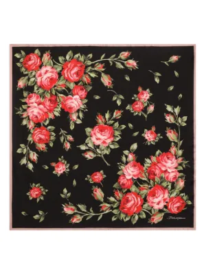 Dolce & Gabbana Rose ブーケプリント シルクツイル バンドゥスカーフ