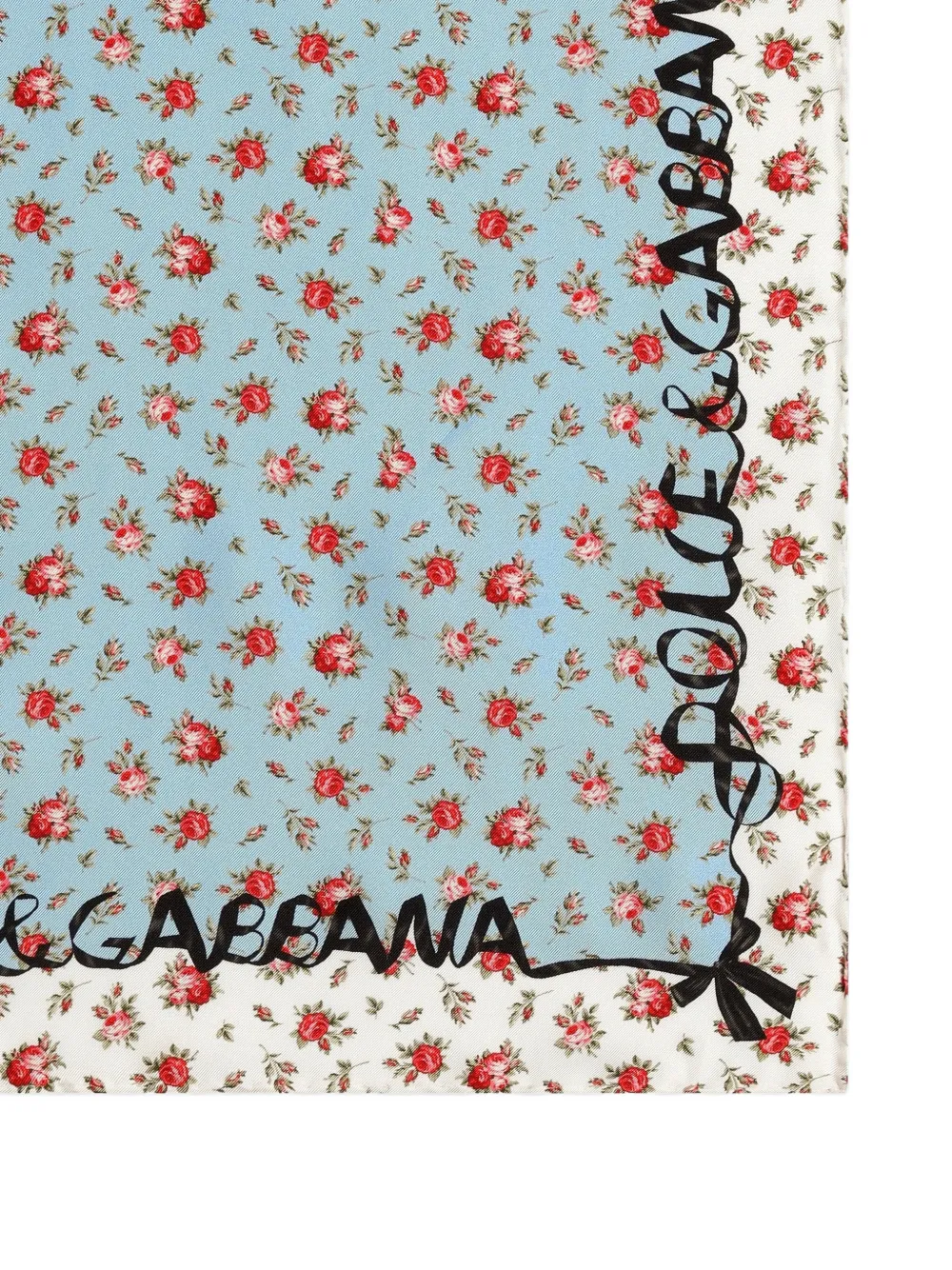 Dolce & Gabbana Kleine zijden-twill sjaal met roosprint Blauw