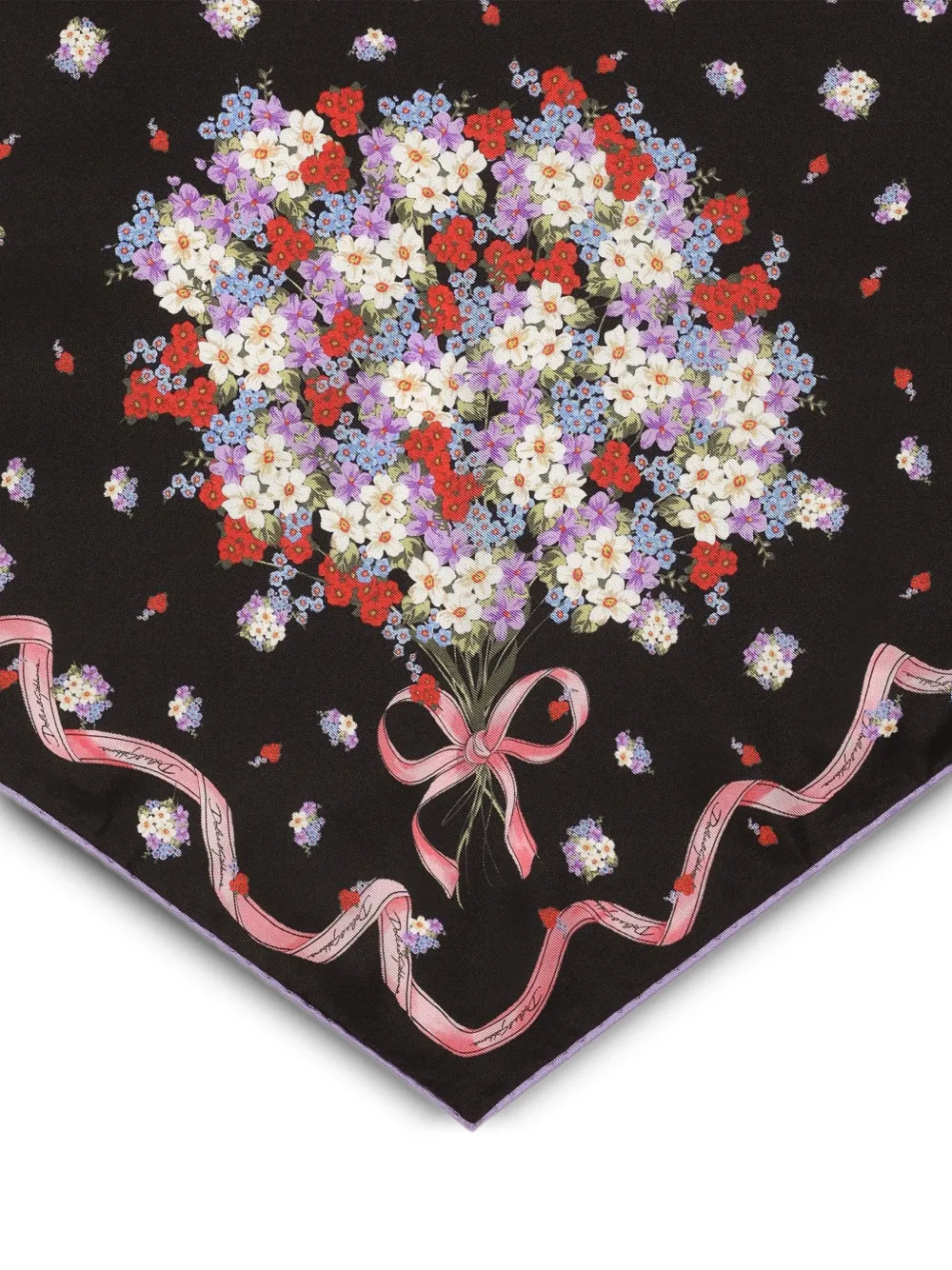 Dolce & Gabbana Kleine zijden twill sjaal met bloemenprint Zwart