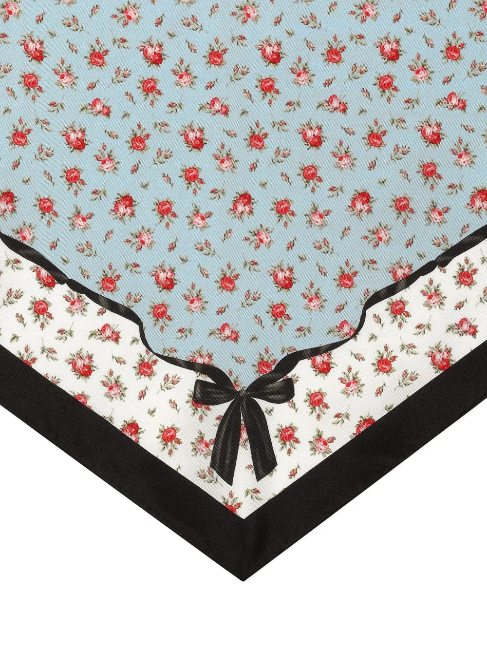 Small rose-print silk twill triangle scarf