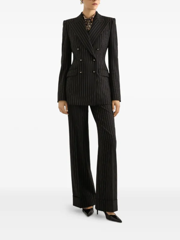 Dolce & Gabbana Pinstripe bi-stretch Wool Trousers | Black
