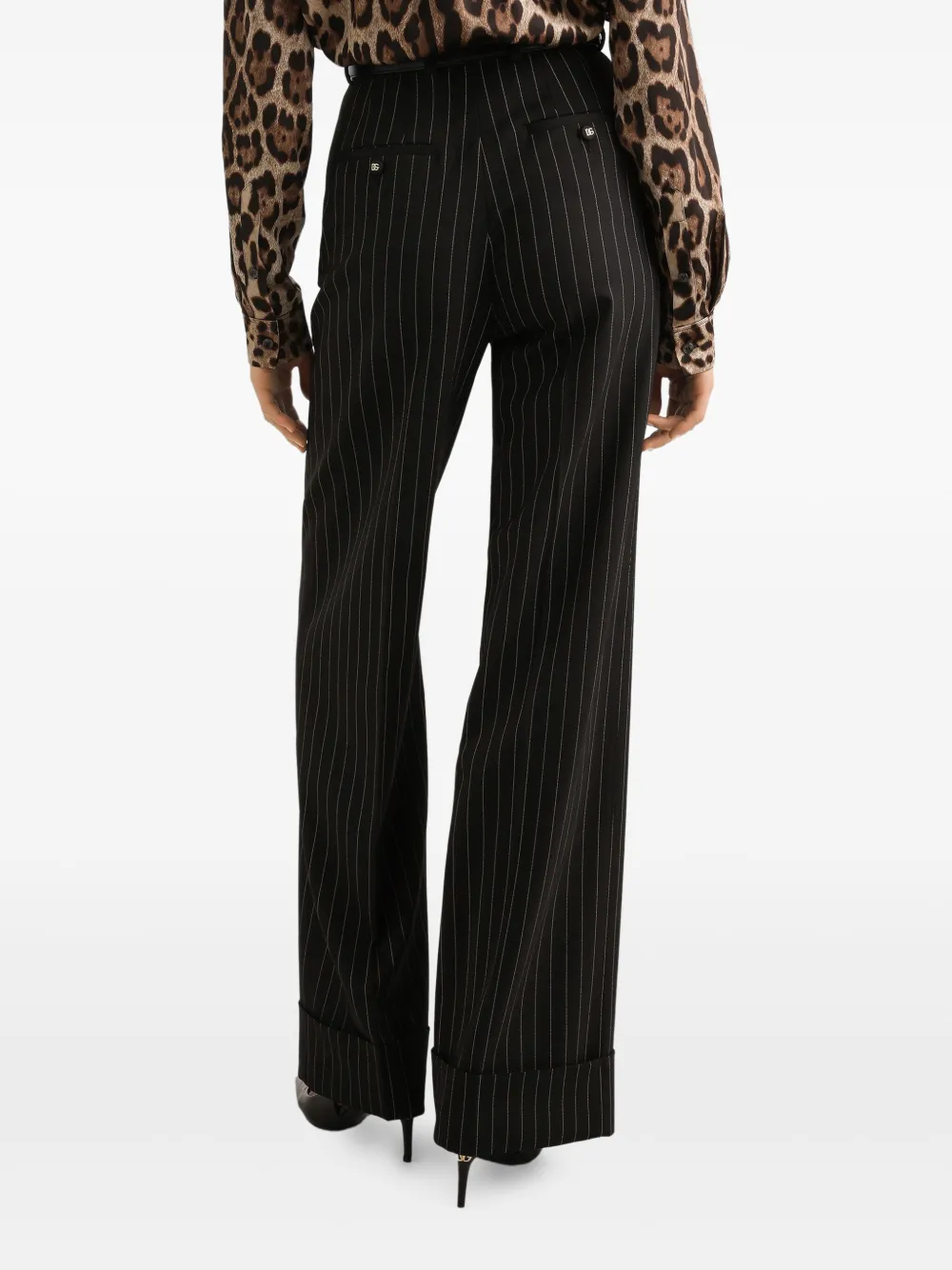 Dolce & Gabbana Broek van stretch-wol met krijtstreep Zwart
