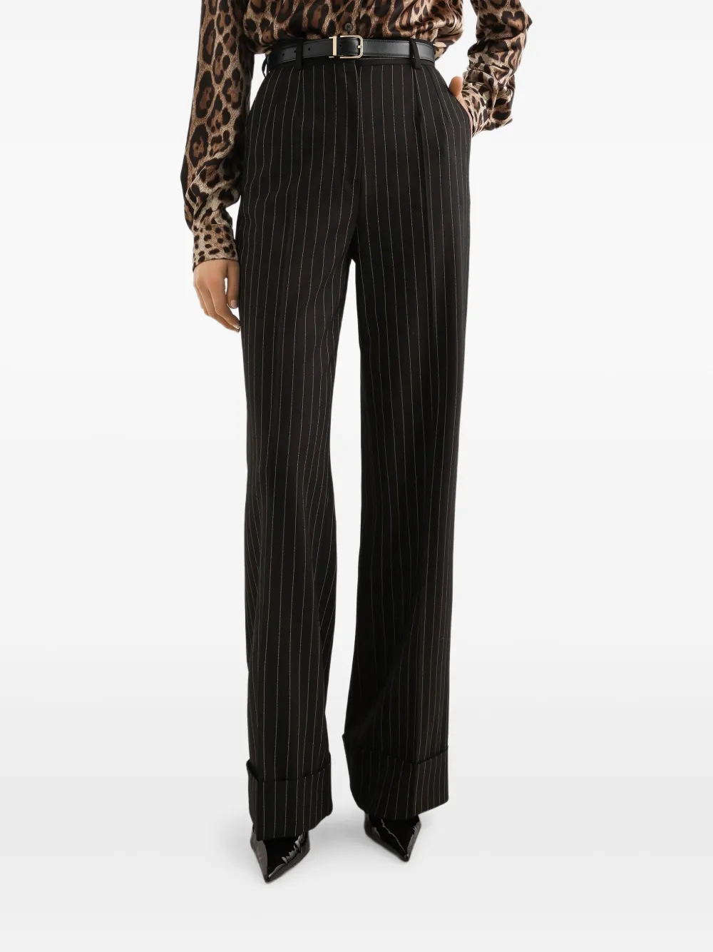 Dolce & Gabbana Broek van stretch-wol met krijtstreep Zwart
