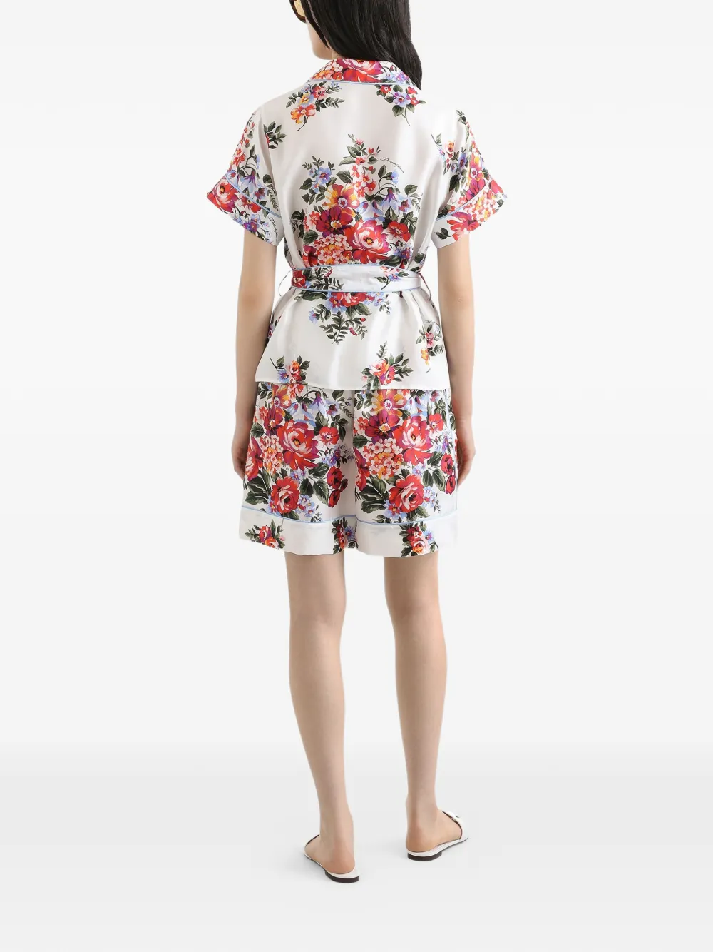 Dolce & Gabbana Gestrikte shorts met bloemenprint Wit