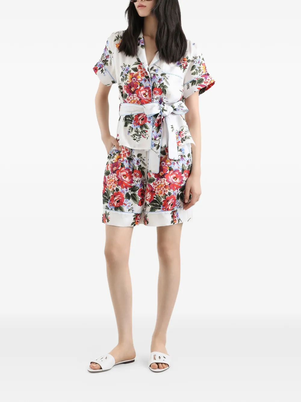 Dolce & Gabbana Gestrikte shorts met bloemenprint Wit