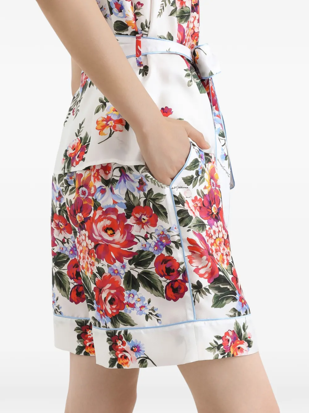 Dolce & Gabbana Gestrikte shorts met bloemenprint Wit