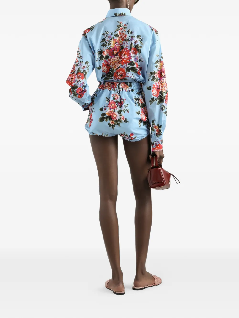 Dolce & Gabbana Shorts met trekkoord en bloemenprint Blauw