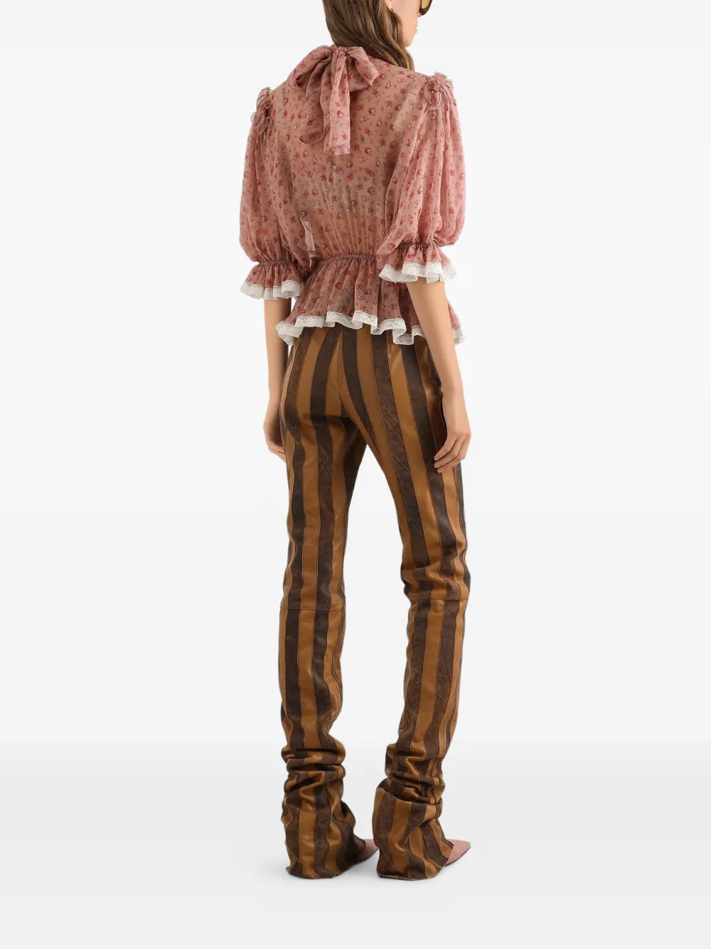 Dolce & Gabbana Gestreepte broek van nappa leer Bruin
