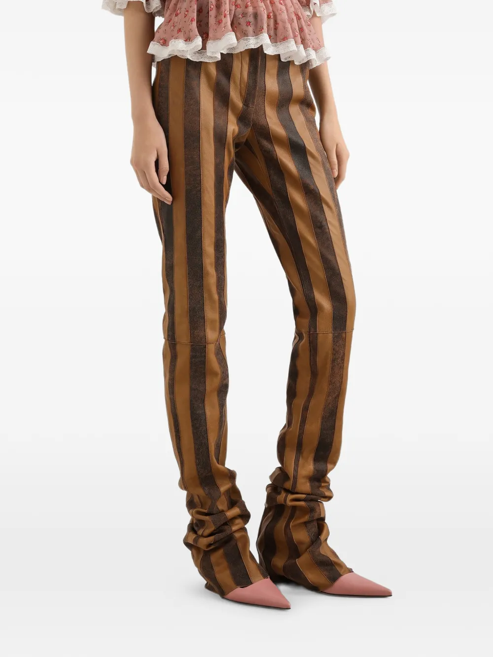 Dolce & Gabbana Gestreepte broek van nappa leer Bruin