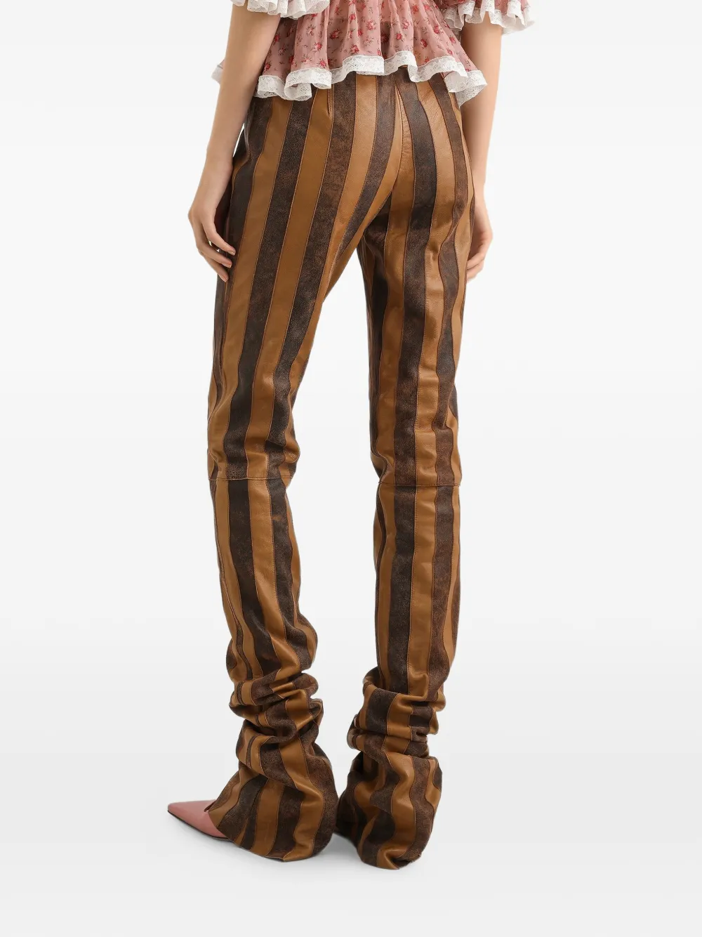 Dolce & Gabbana Gestreepte broek van nappa leer Bruin