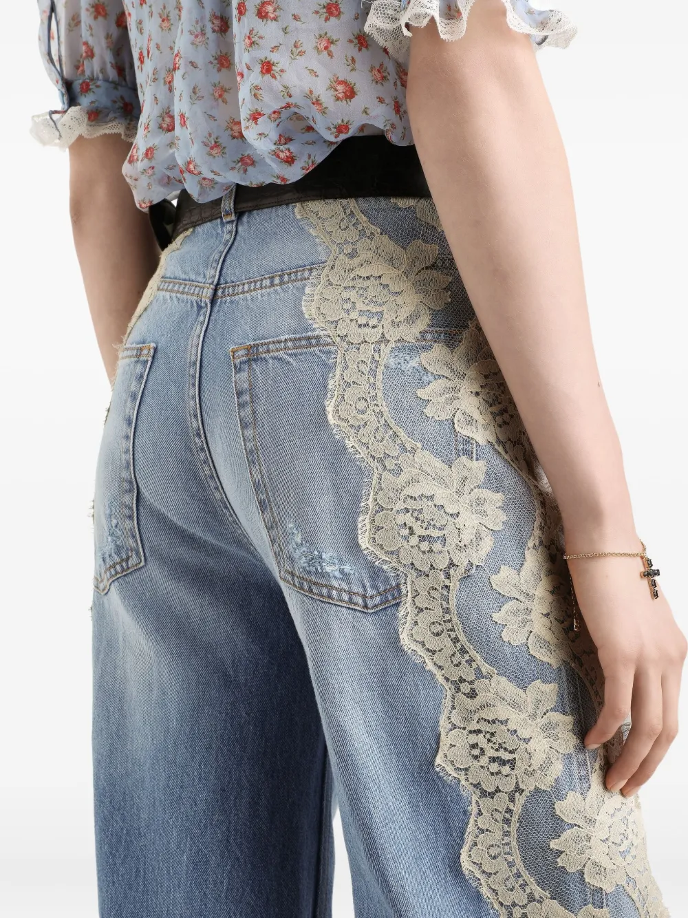 Dolce & Gabbana Jeans met kanten vlakken Blauw