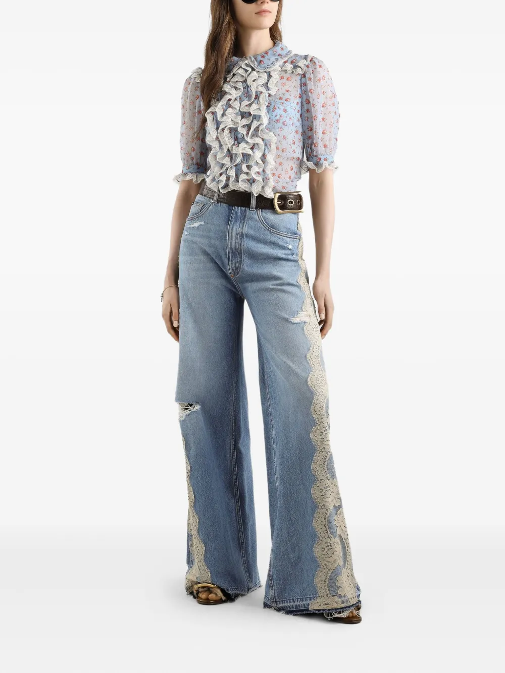 Dolce & Gabbana Jeans met kanten vlakken - Blauw