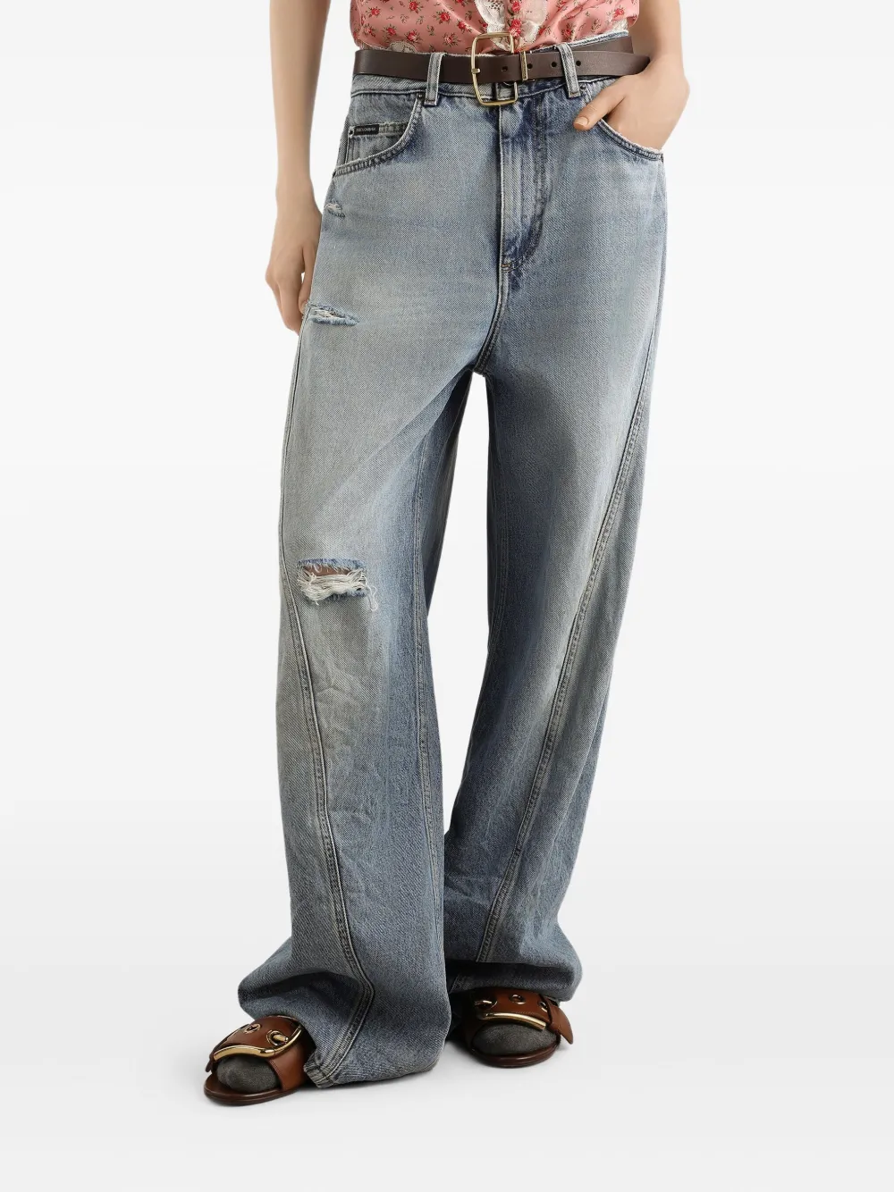 distressed panelled jeans