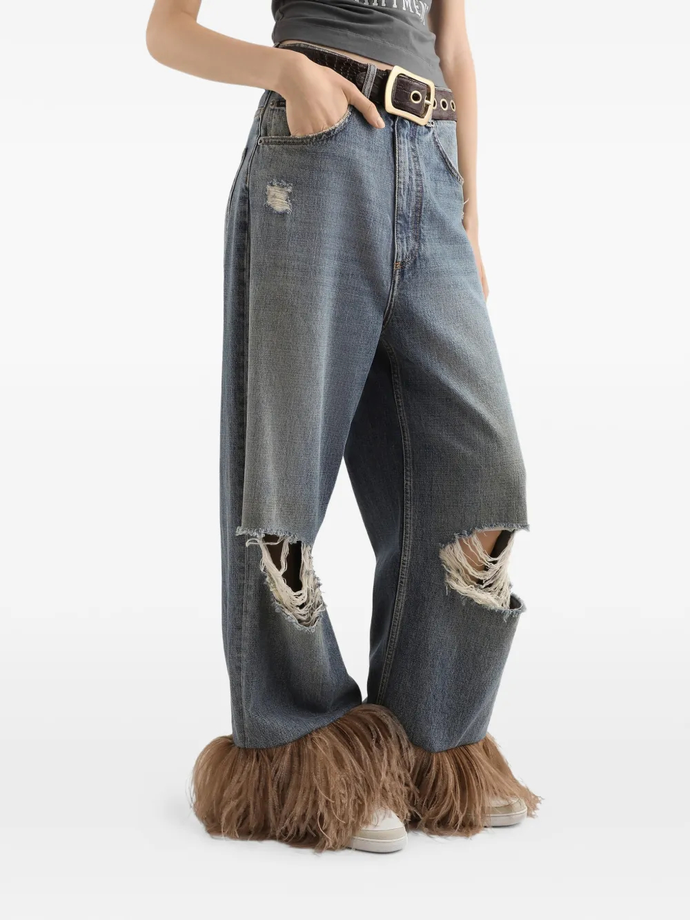 Dolce & Gabbana Gerafelde jeans met veren Blauw