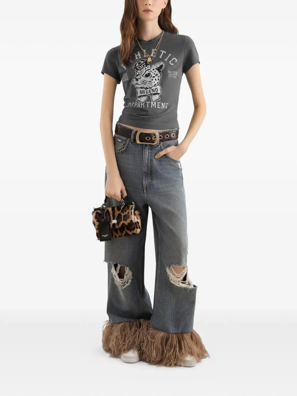 Dolce & Gabbana Gerafelde jeans met veren Blauw