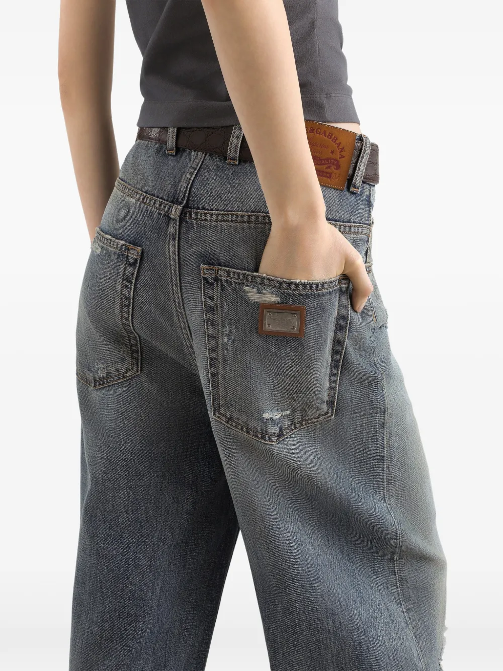 Dolce & Gabbana Gerafelde jeans met veren Blauw