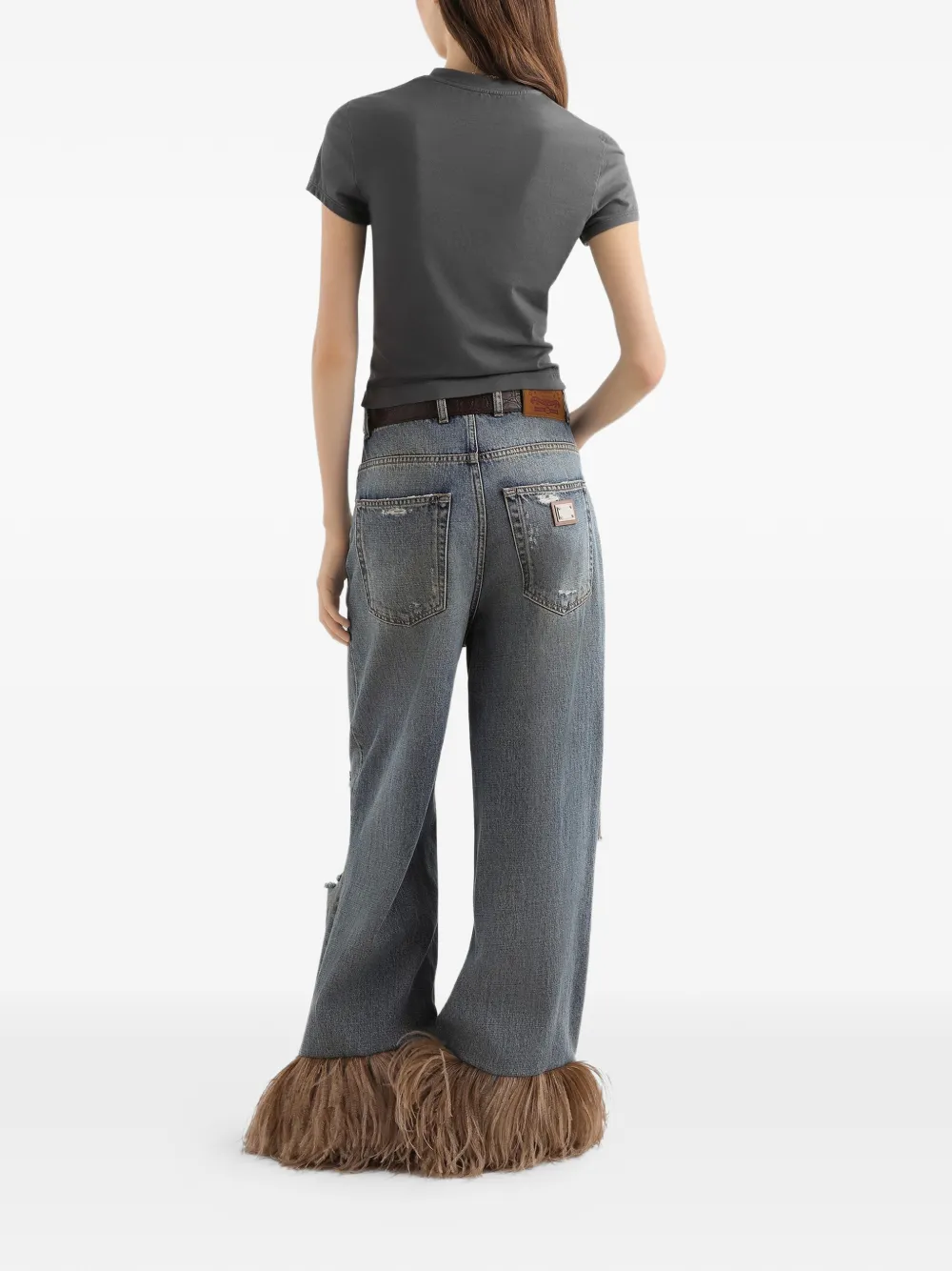 Dolce & Gabbana Gerafelde jeans met veren Blauw